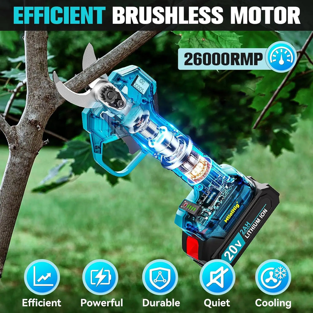 2 in 1 Brushless Pole Electric Pruning Shears with 2 Batteries, 13 Ft Reach, 0.8-2 Inch Cut