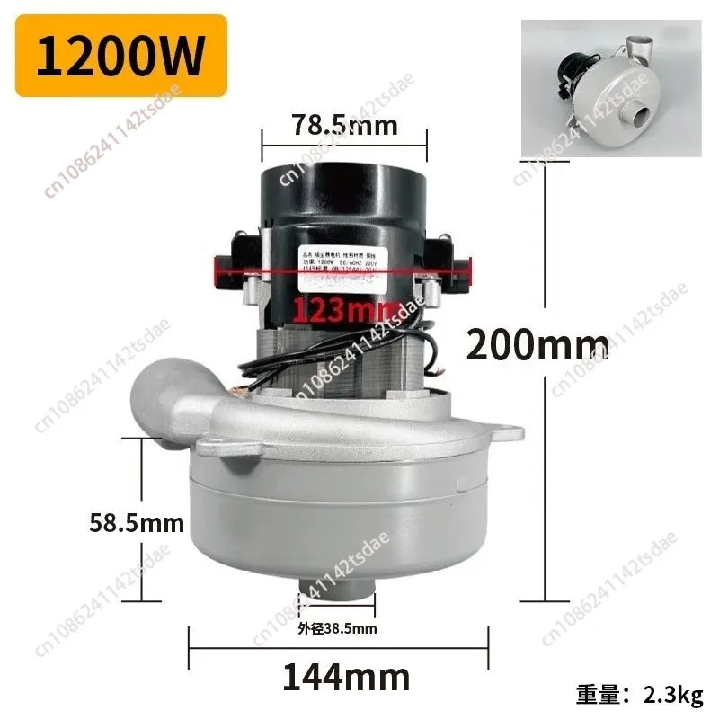 1200W 220V Vacuum Cleaner Motor for Commercial Vacuums, Floor Scrubbers, Dust - Free & Table Saws, with Universal Accessories