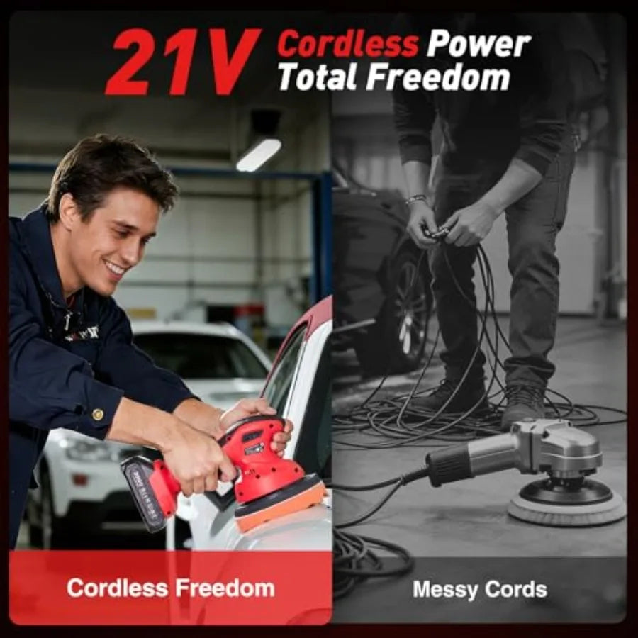 Cordless Car Buffer Polisher kit w/ 2x2000mAh 21V Batteries 6 Inch Car buffer Waxer Kit w/ 6 Variable Speed and Extra Attachmen