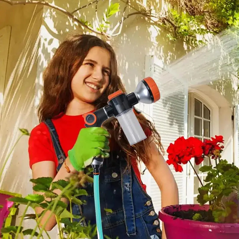 Garden Hose Spray Nozzle 8 Spray Patterns Car Pressure Washer Nozzle Thumb Control Nozzle For Pet Wash With 100ml Liquid Bottle