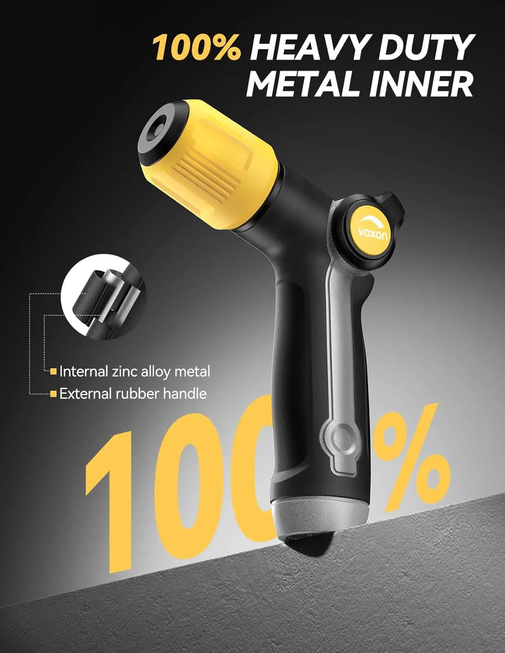 Heavy Duty Metal Garden Hose Nozzle with Thumb Flow Control and Adjustable Spray Patterns for Outdoor Watering, Car Washing, Pet