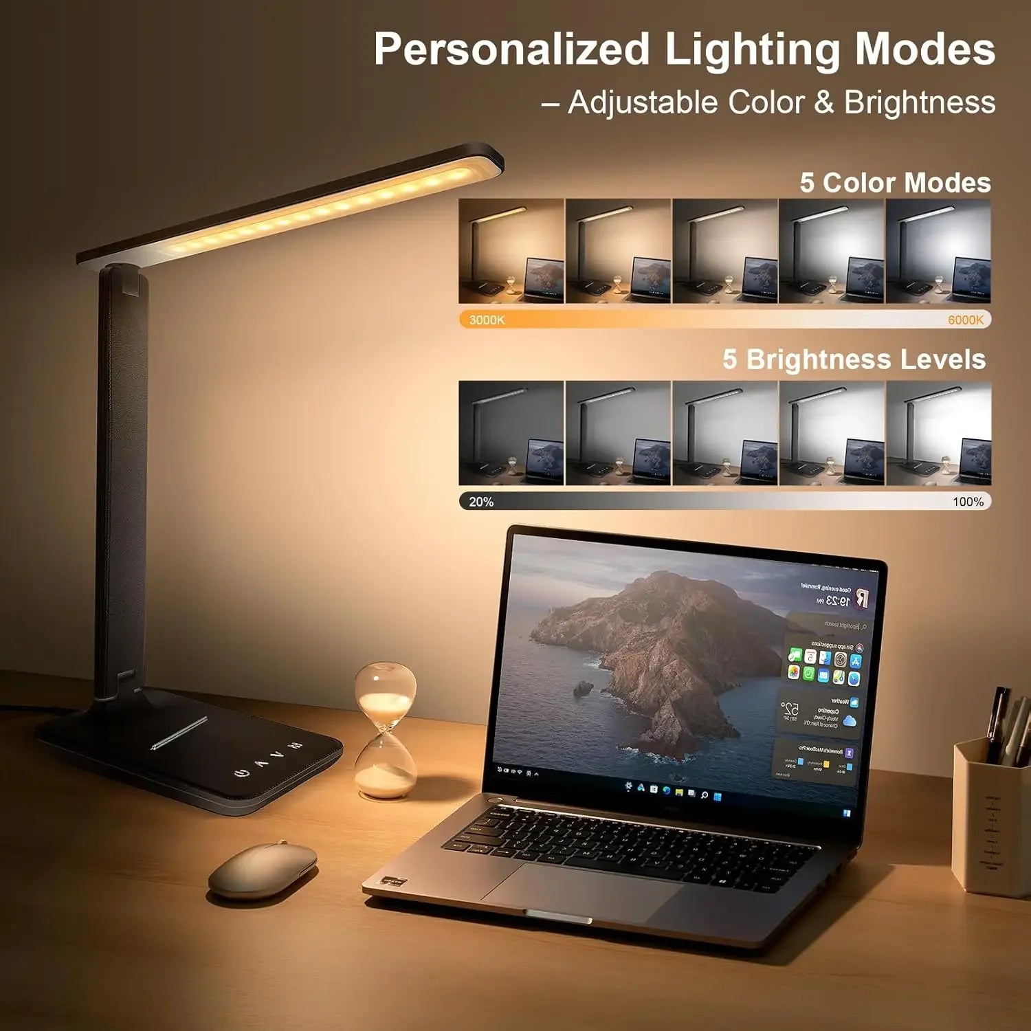 Adjustable LED Desk Lamp With USB Charging, 5 Brightness Modes For Study, Craft, Sewing