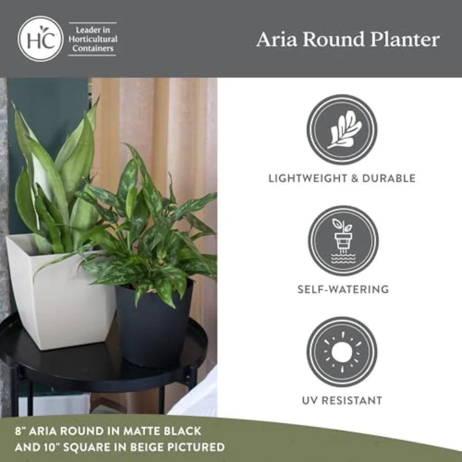Aria Round Self-Watering Pot - Lightweight Plastic Planter for Herbs and More - Durable Plant Pots for Indoor Plants and Outdoo
