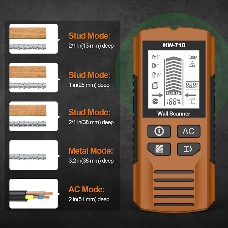 AED5-Wall Metal  Depth Wall Stud Finder Metal Wood Studs AC Voltage Live Wire Detect Wall Scanner Electric Box Finder