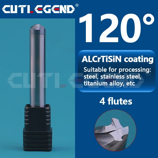 30 60 90 120 Degree 4 Flutes Chamfer Milling Cutter Spiral Carbide Corner Countersink Chamfering Mill Deburring Edges For Steel