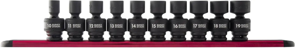 10-Piece Universal Impact Socket Set, 3/8" Drive, Metric 10-19mm, Cr-Mo Steel, Heavy Duty Case