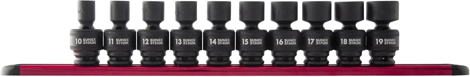 10-Piece Universal Impact Socket Set, 3/8" Drive, Metric 10-19mm, Cr-Mo Steel, Heavy Duty Case