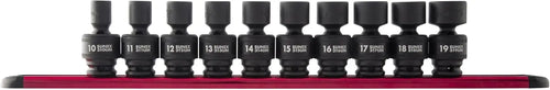 10-Piece Universal Impact Socket Set, 3/8" Drive, Metric 10-19mm, Cr-Mo Steel, Heavy Duty Case