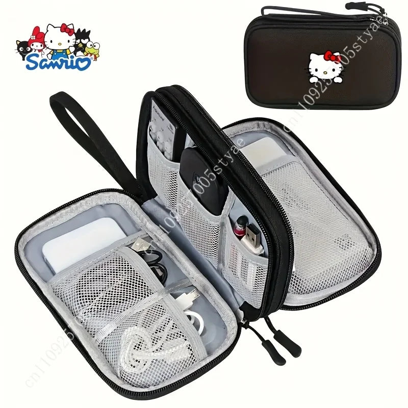 A Cute Hello Kitty Series Portable Data Cable and Earphone Storage Bag Anti-Drop and Zipper Closure Large Capacity