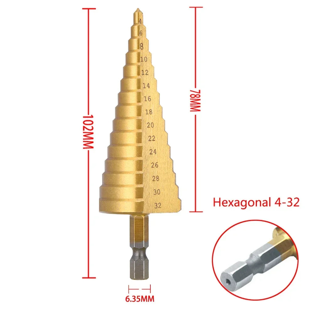 Titanium Coated Step Drill Bit Set | Large & Small Sizes | 2-Piece or 3-Piece for Metal, Wood, and Plastic