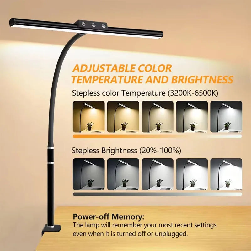 USB-Powered Clip Light LED Desk Lamp with Flexible Gooseneck Design Temperature Adjustment Dimmable Brightness Touch Control