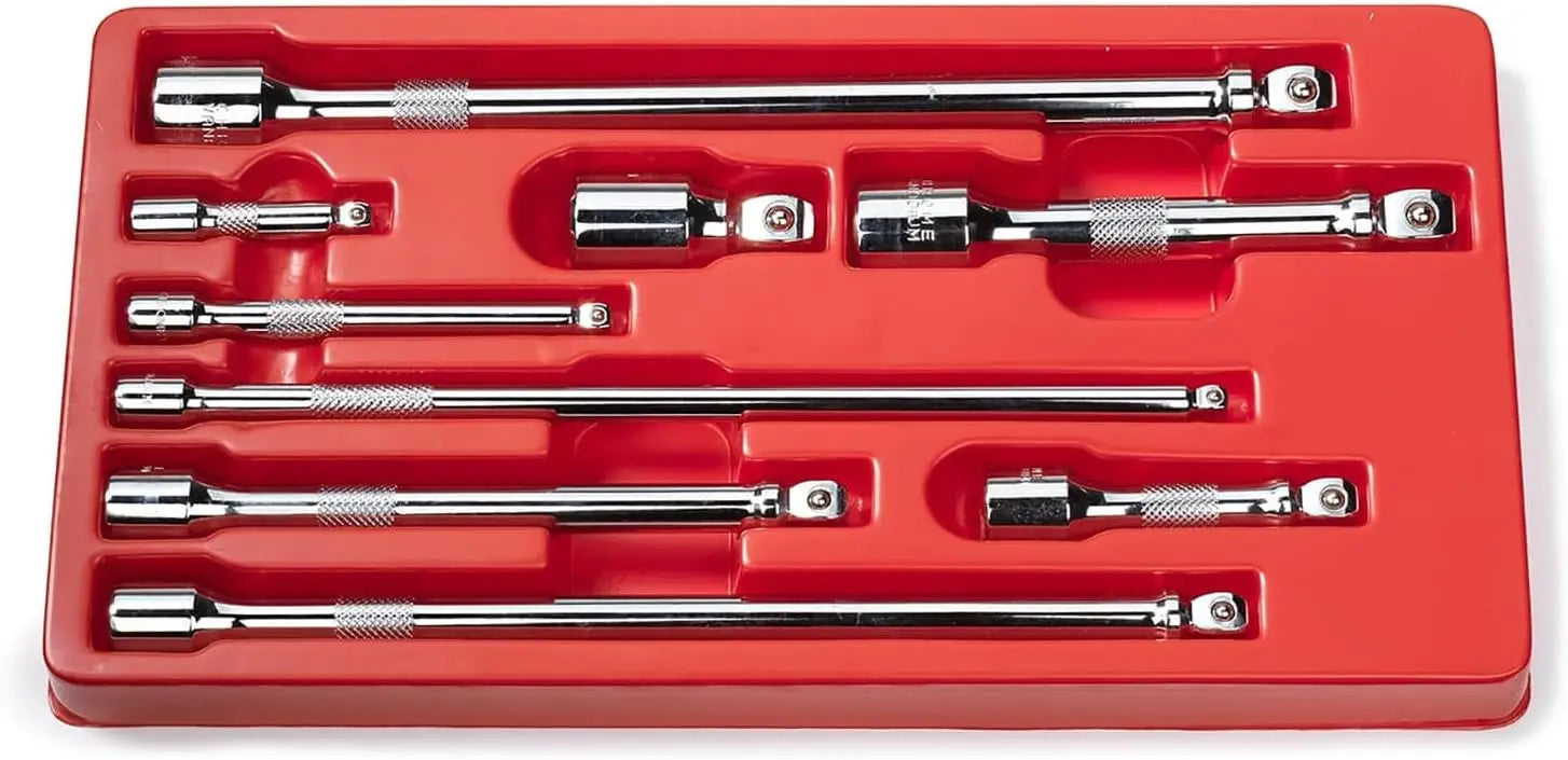 Wobble Extension Bar Set 9 Piece 1/4" 3/8" 1/2" Drives Cr-V Steel 16° Angle for Tight Spots