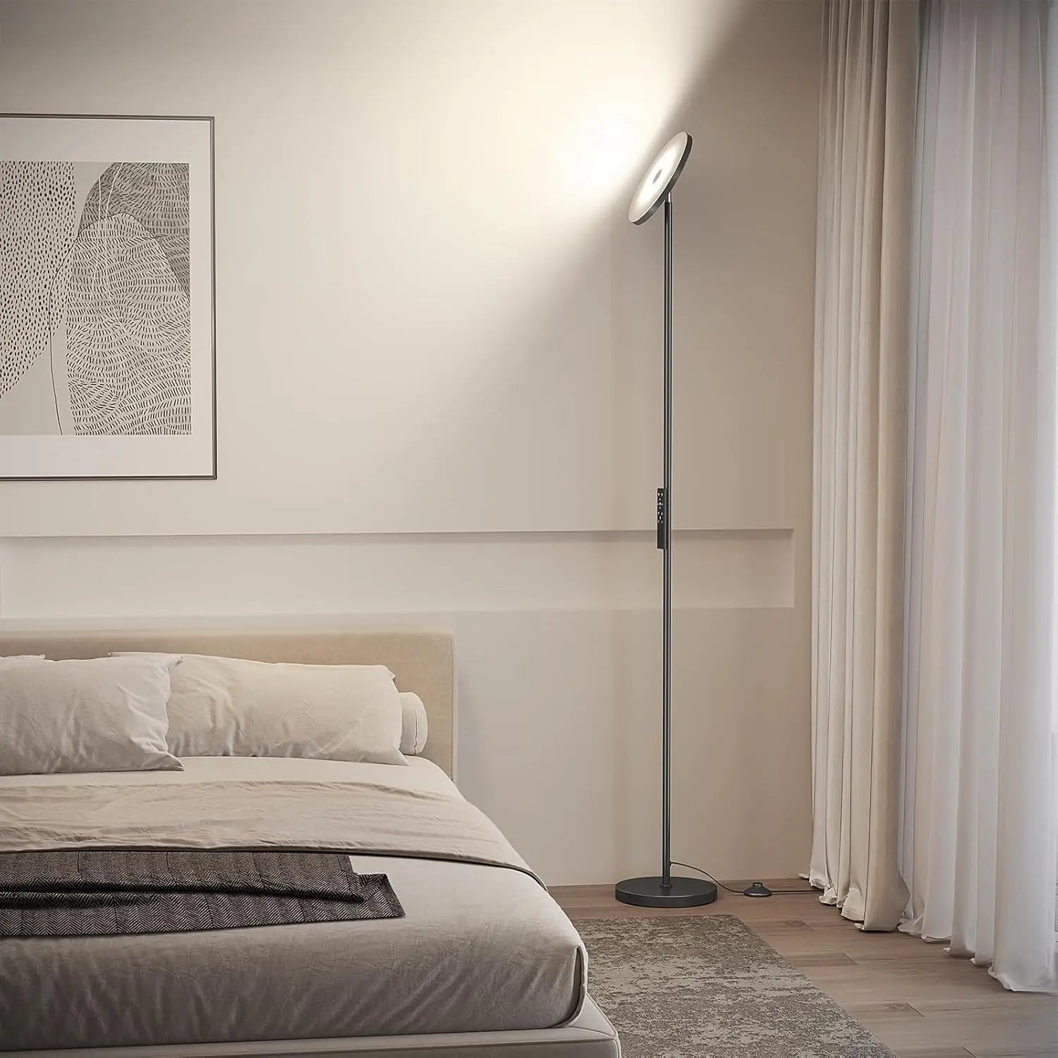 Modern LED Floor Lamp with Remote Control, 69" Tall Stepless Dimmable Standing Light for Living Room