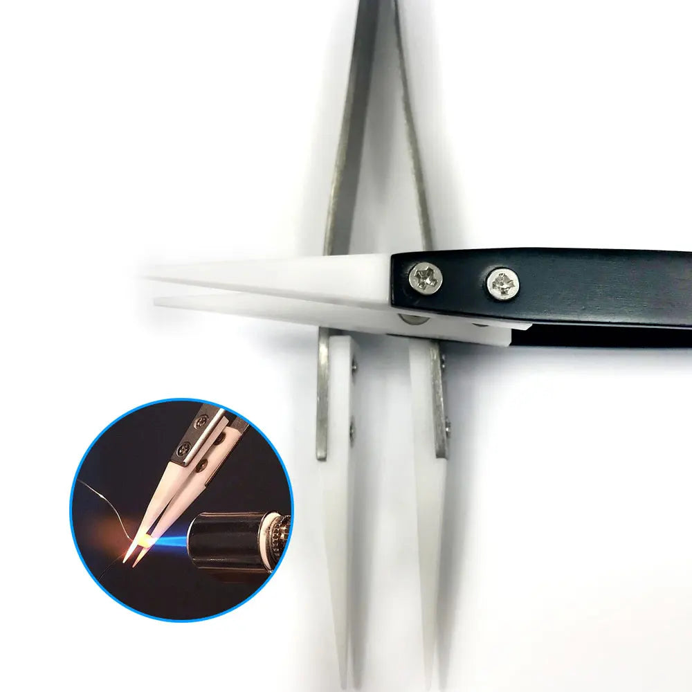 Precision Ceramic Tips Tweezers Anti-static Straight Aimed Tweezers Stainless Steel Handle High Temperature for Pinching Coils