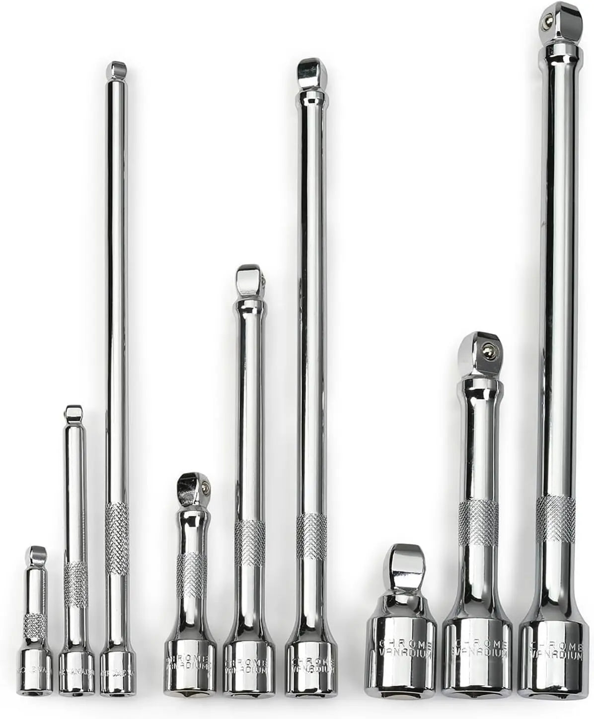 Wobble Extension Bar Set 9 Piece 1/4" 3/8" 1/2" Drives Cr-V Steel 16° Angle for Tight Spots