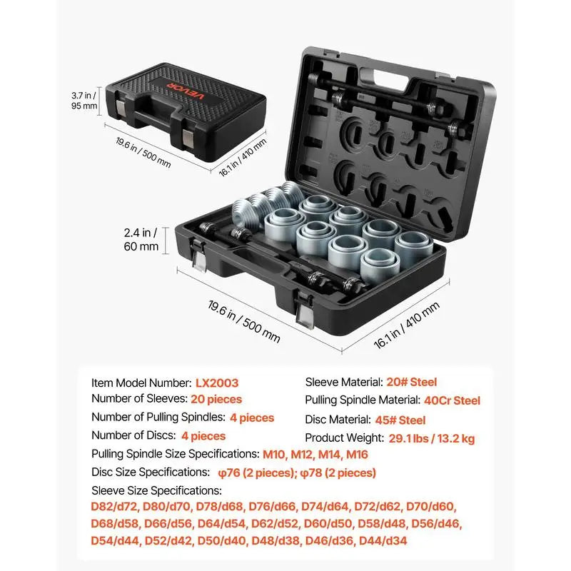 Pull and Press Sleeve Kit, 28 PCS, Steel Bush Removal Insertion Sleeve Tools with Carrying Case, Compatible with LCV and HGV