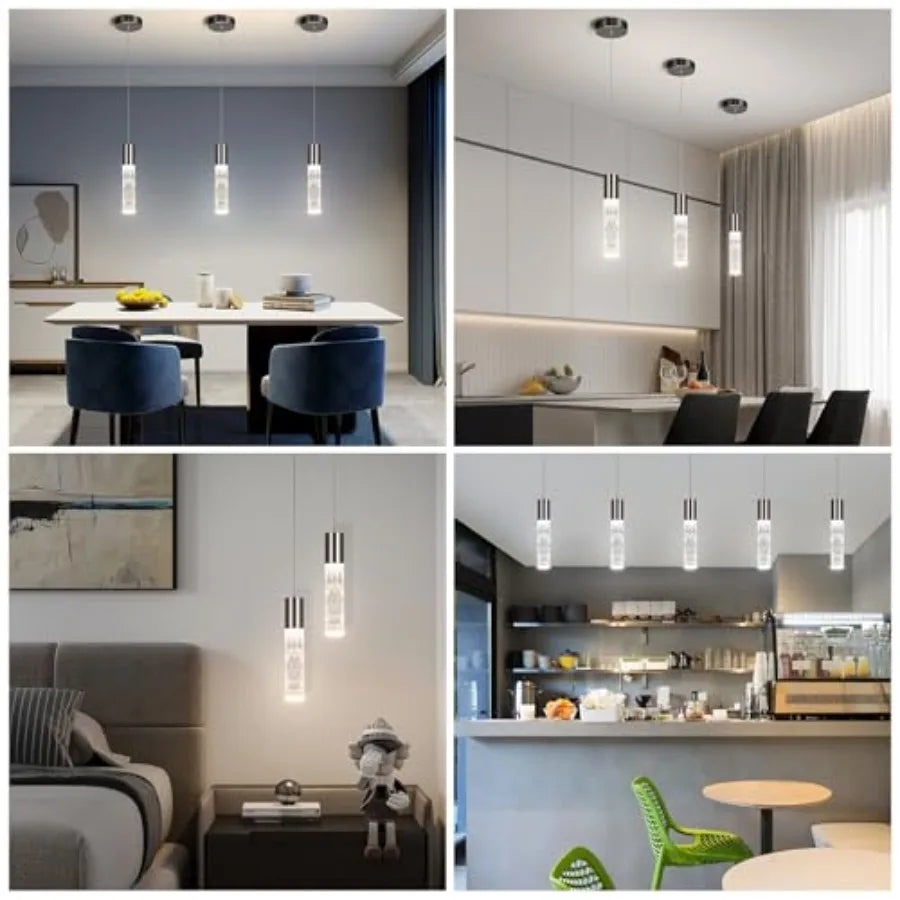 Modern Pendant Light, 3Color LED Bubble Crystal Island Light Fixtures, Mini Pendant Lighting for Kitchen Island, Bar, 6W, 3000-