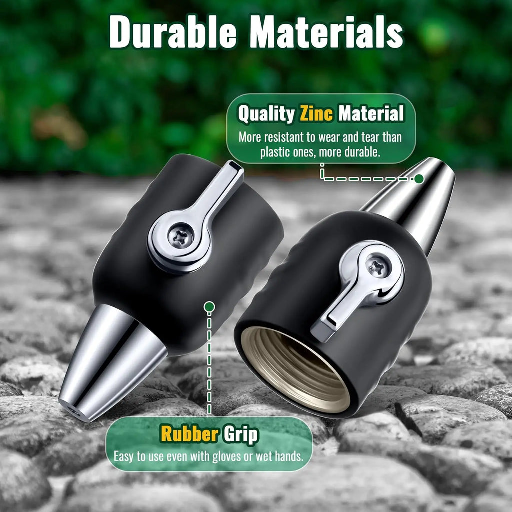 3/4" GHT Garden Hose Nozzle with Shut Off Valve, Zinc Jet Sprayer for Watering, Car Washing, and Sweeping (Black, 2 Pack)