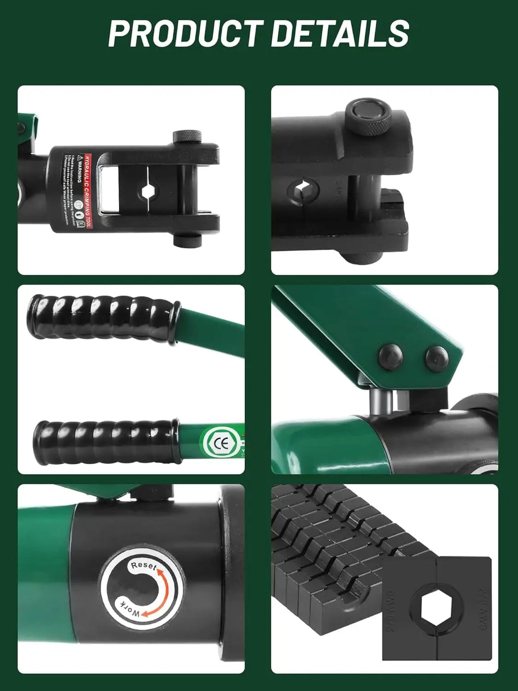 16 Ton Hydraulic Wire Crimper with Standard US Dies, Crimps 6 AWG to 600 MCM, Includes 13 Pairs of Cable Dies