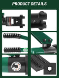 16 Ton Hydraulic Wire Crimper with Standard US Dies, Crimps 6 AWG to 600 MCM, Includes 13 Pairs of Cable Dies