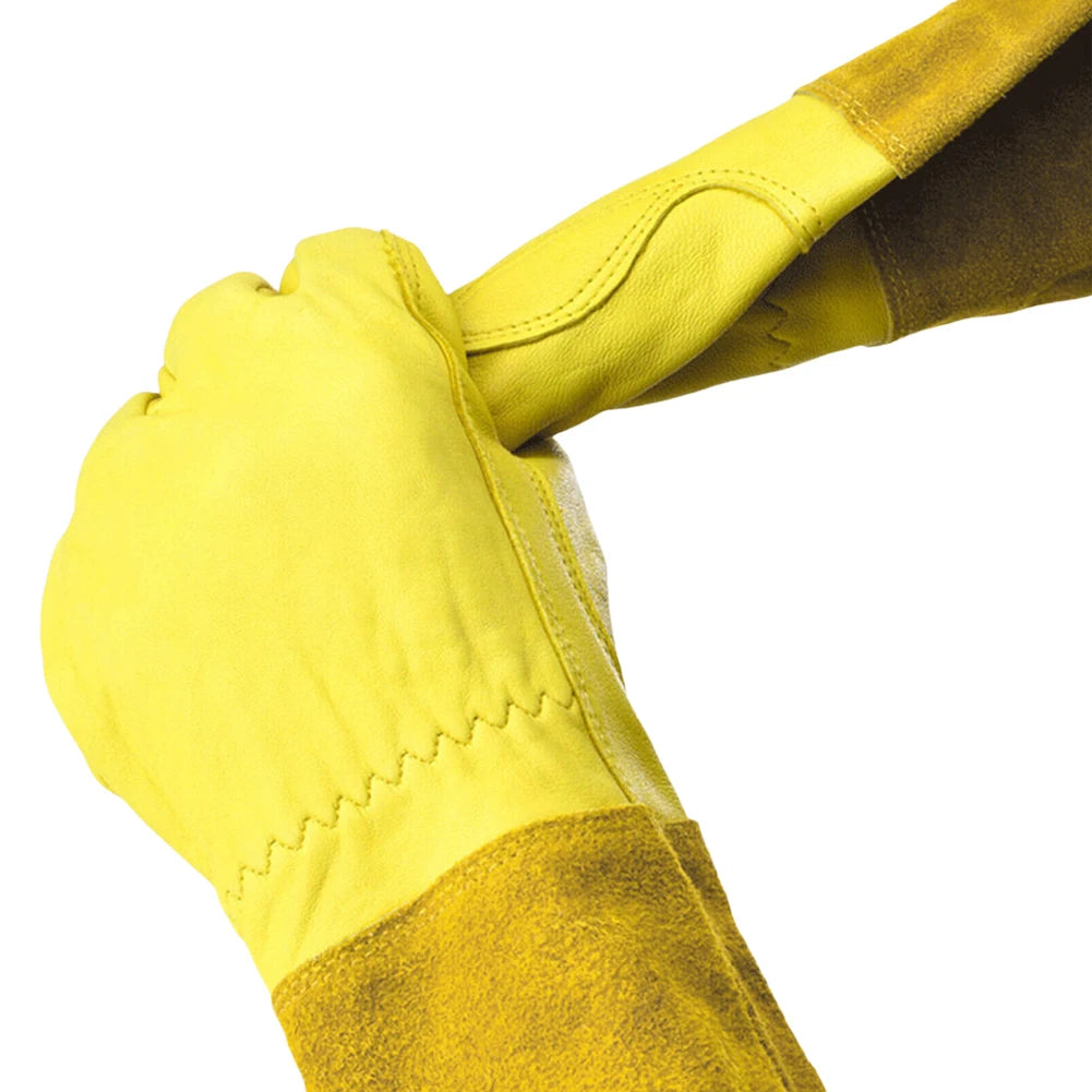 1 Pair Long Thorn Proof Gardening Gloves Breathable Leather Working Mitten with Forearm Protection Floral Gauntlet for Women Men