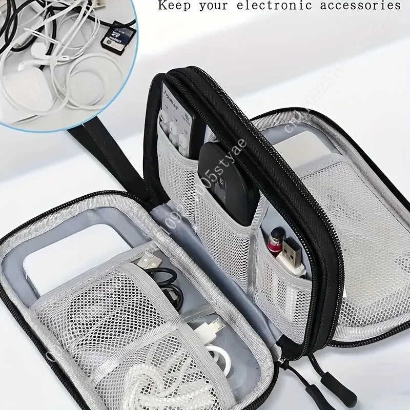 A Cute Hello Kitty Series Portable Data Cable and Earphone Storage Bag Anti-Drop and Zipper Closure Large Capacity