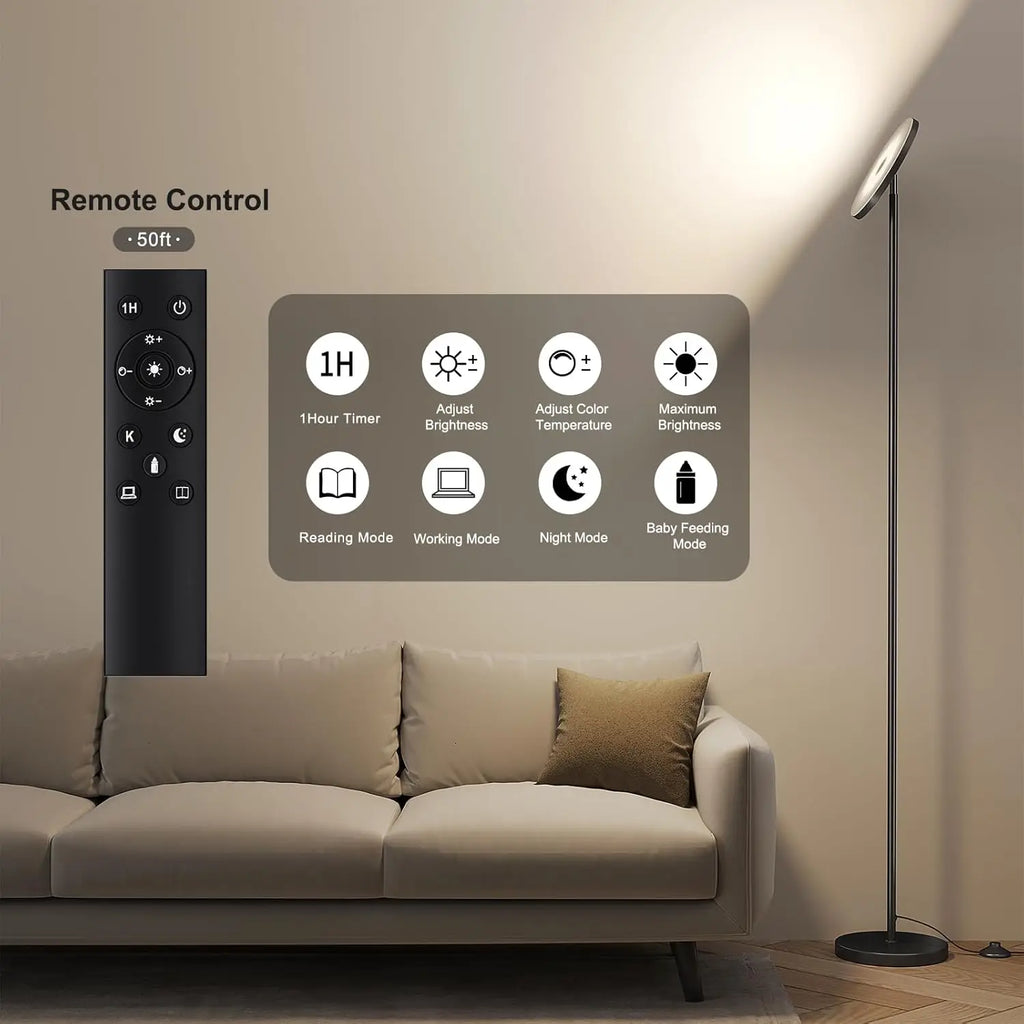 Modern LED Floor Lamp with Remote Control, 69" Tall Stepless Dimmable Standing Light for Living Room