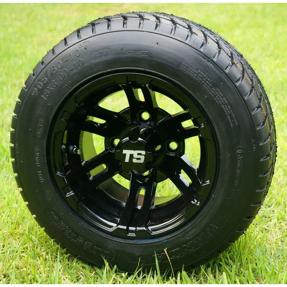 10 Inch Black Wheels and 205/50-10 DOT Golf Cart Tires - Set of 4