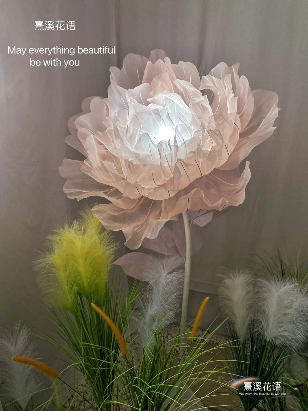 Large automatic flower opening and closing electric machinery silk dynamic peony flower manual simulation flower floor lamp