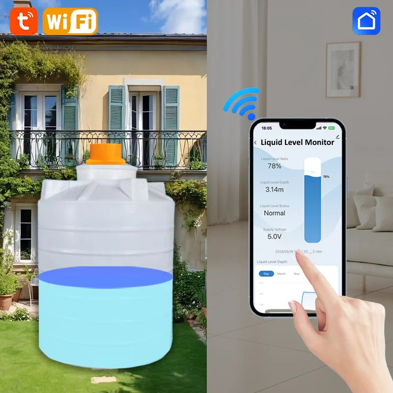 ME201WSP Solar Panel Smart Home Ultrasonic Wireless Detector Water Fuel Alarm Indicator Remote Water Tank Level Sensor