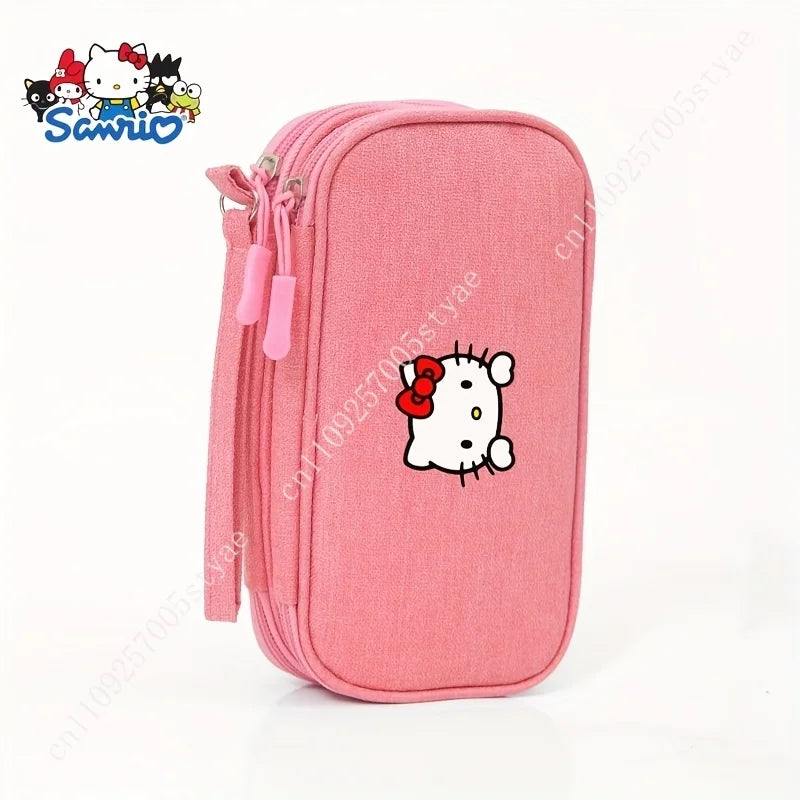 A Cute Hello Kitty Series Portable Data Cable and Earphone Storage Bag Anti-Drop and Zipper Closure Large Capacity