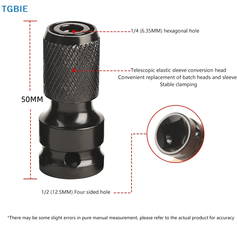 [TL]【TL】Impact Screwdriver Bit Holders,1/2-Inch Square Drive To 1/4-Inch Quick Release Hex Socket Adapter With Screwdriver Bits