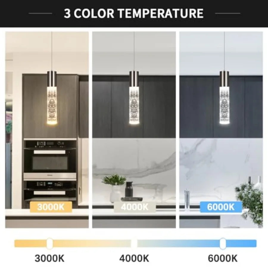 Modern Pendant Light, 3Color LED Bubble Crystal Island Light Fixtures, Mini Pendant Lighting for Kitchen Island, Bar, 6W, 3000-