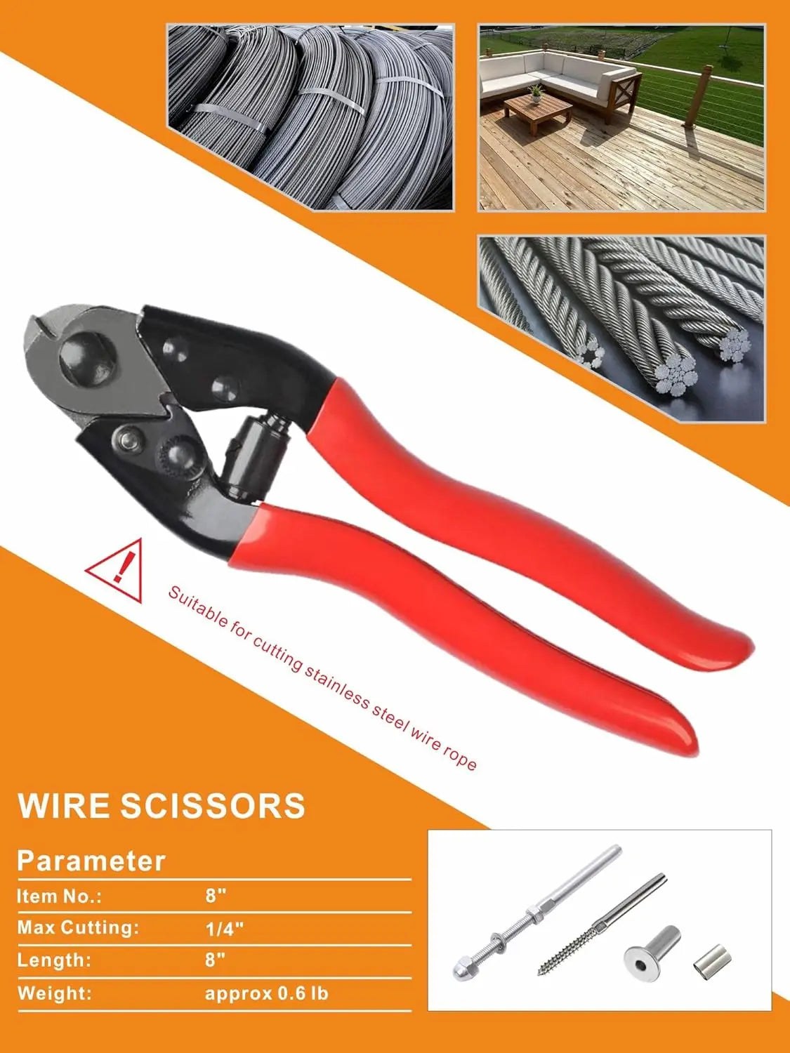 1/8" Hydraulic Hand Crimper Tool for Stainless Steel Cable Railing Fittings, 8 Ton Swaging Tool with Cable Cutter
