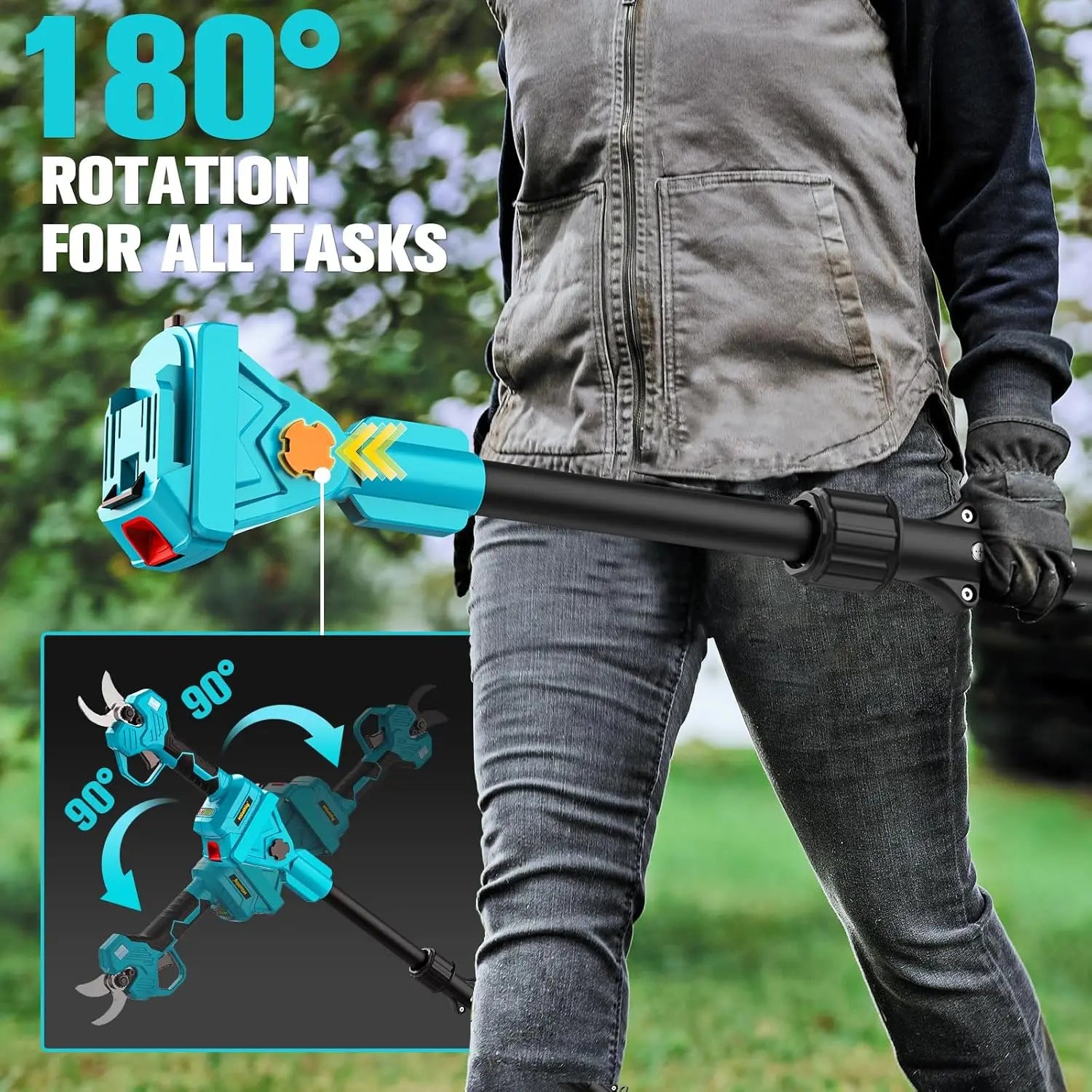 2 in 1 Brushless Pole Electric Pruning Shears with 2 Batteries, 13 Ft Reach, 0.8-2 Inch Cut