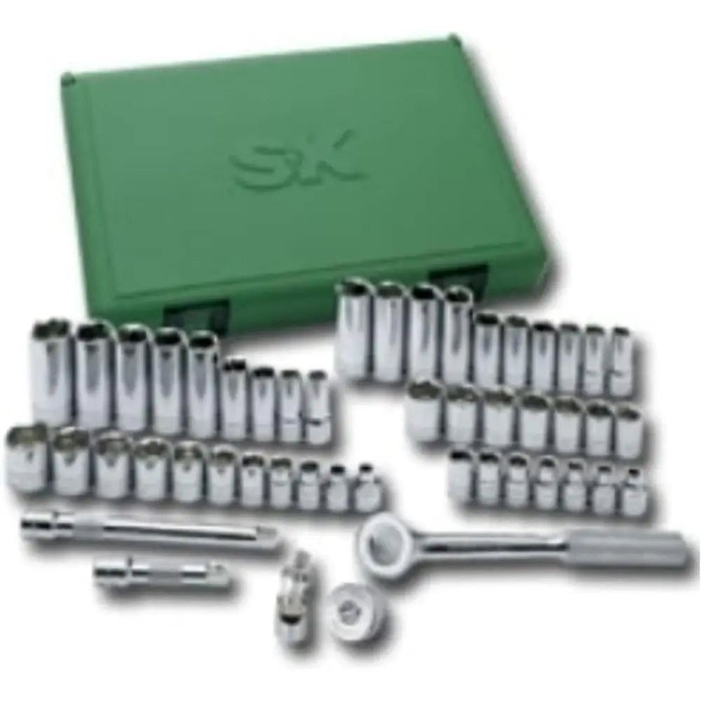 49-Piece 3/8 Drive 6-Point Stand & Deep SAE/Metric Socket Set, 1/4-7/8, 6mm-19mm