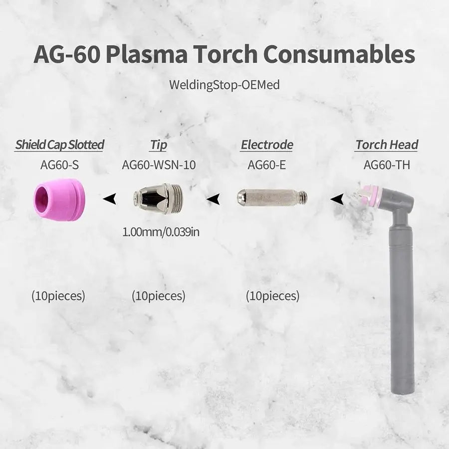 Plasma Consumables Kit for Primeweld CUT50 CUT50DP CT520 CT520DP Plasma Cutter AG60 Torch 1.0mm .040 Tip