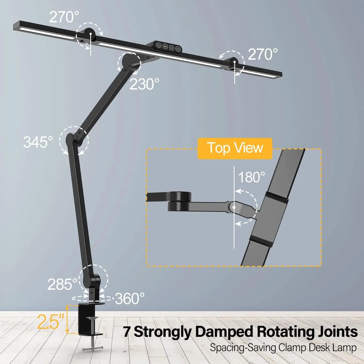 LED Desk Lamp with Clamp, 24W Ultra Bright Auto Dimming Light, Stepless Dimming & Tempering for Home Office