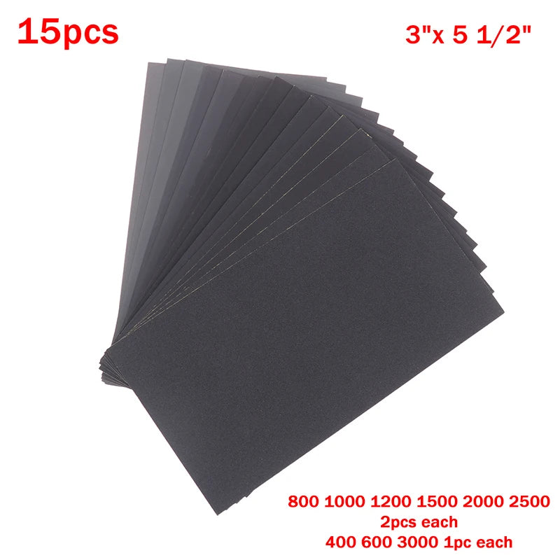 15/18Pcs Sandpaper Kit Water/Dry Sanding Paper Abrasive Polishing Tools 400/600/800/1000/1200/15002000/2500/3000 Grit 〔YY24〕