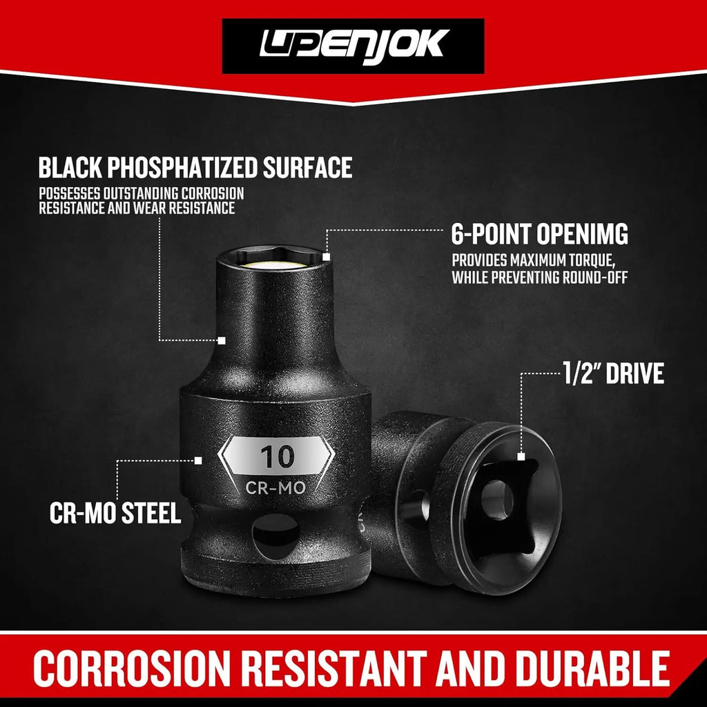 2-Pack 1/2" Drive Magnetic 10mm Impact Socket Set, Shallow, CR-MO Steel, 6-Point for Impact Wrench