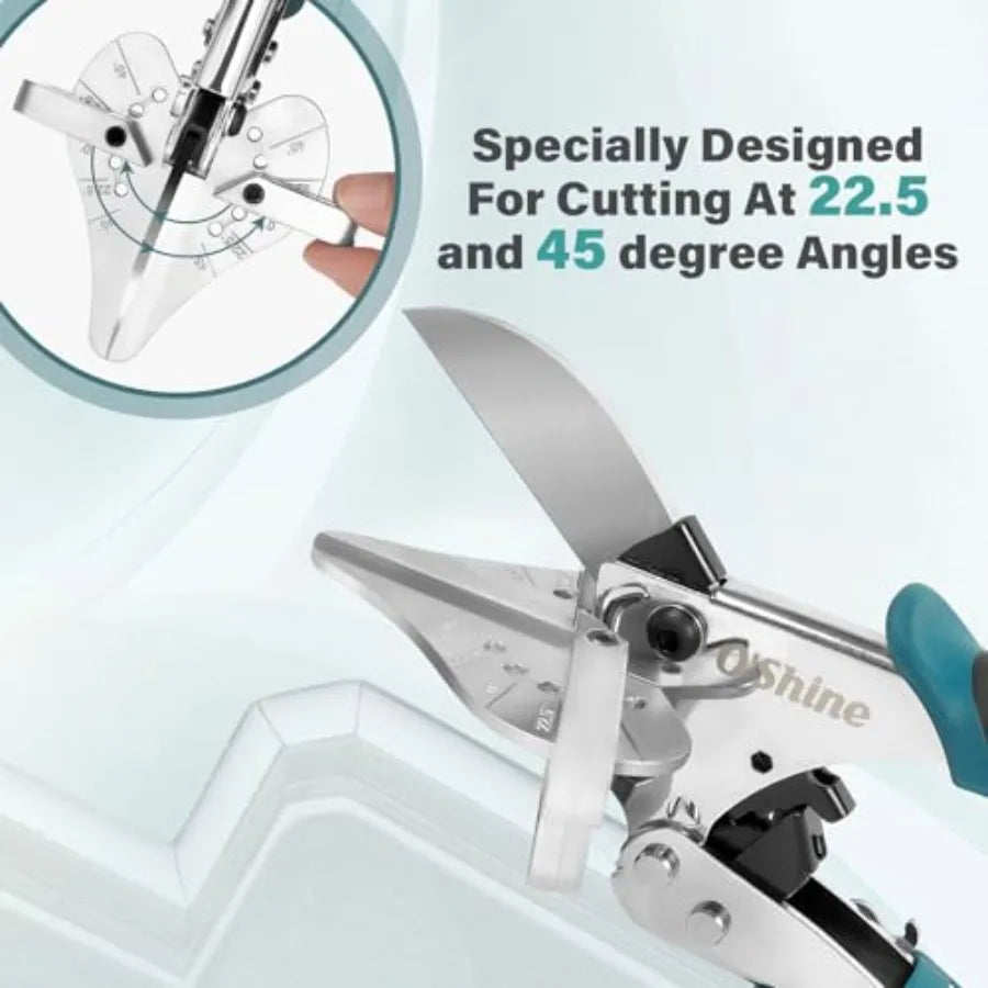 O'Shine 22.5 Degree Ratchet Miter Shears 80% Force Reduction For Angular Cutting PVC Molding Soft Wood Shoe Molding Quarter Rou