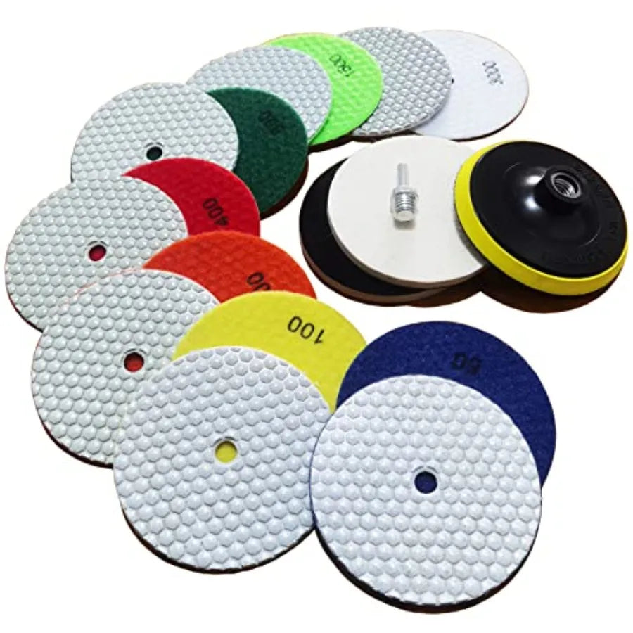 Dry Diamond Polishing Pads 11PCS Wet/Dry Granite Stone Buffing Pad Kit for Marble Concrete Quartz Tiles - High Temperature Resi
