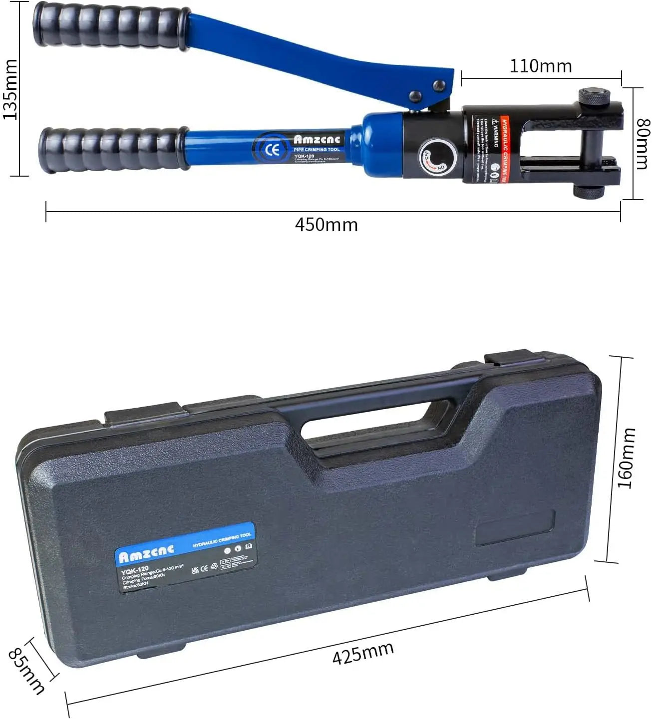 12 Ton Hydraulic Crimping Tool with 9 Standard Dies, Crimps 8AWG to 4/0 AWG, Hardened Steel Construction for Durability