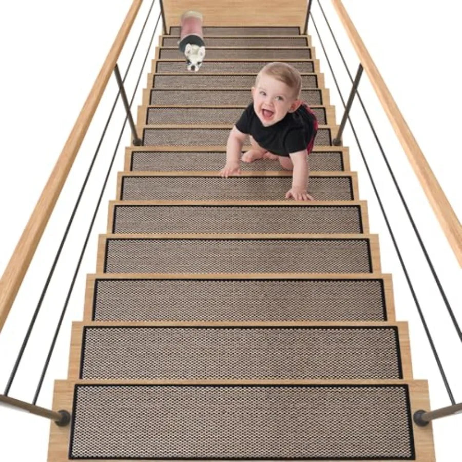 30X8 Inch Stair Mat 15 Pack Comfortable Stair Treads for Wooden Steps Non-Slip Stair Runner with Rubber Backing for Elderly and