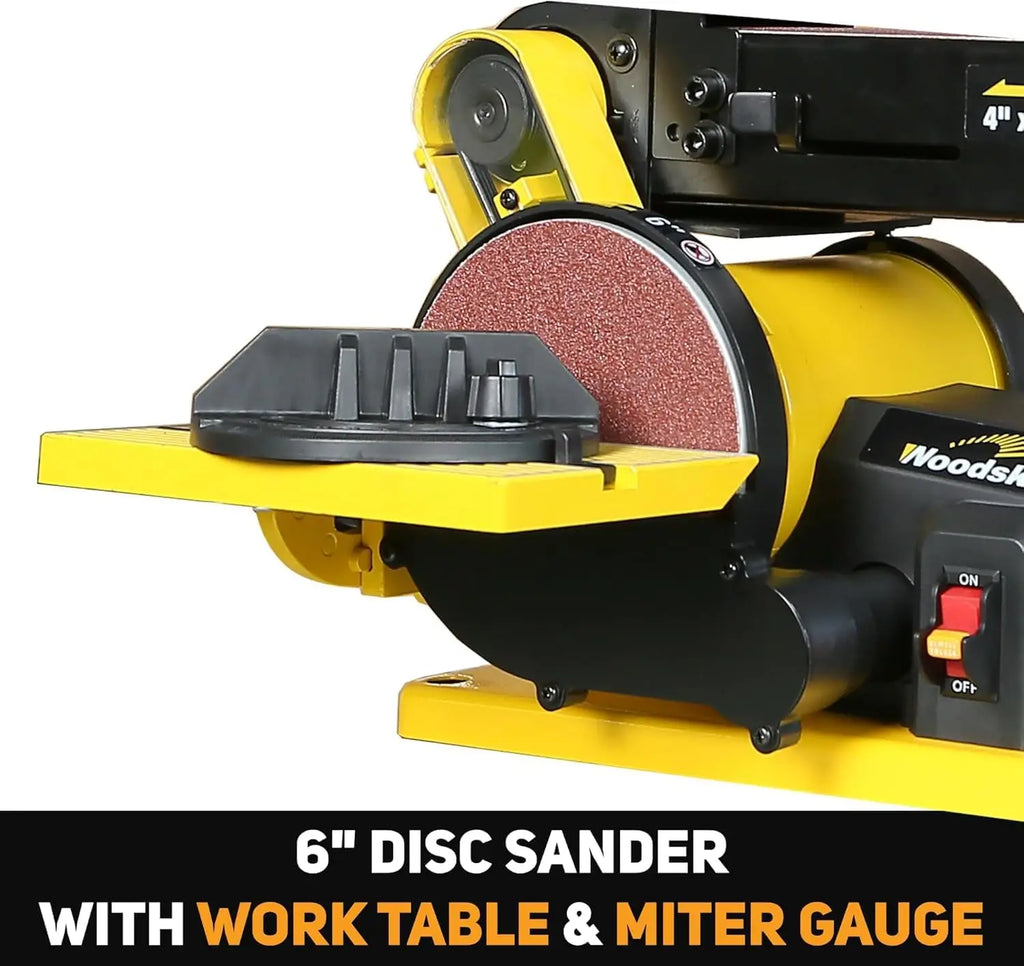 4.3A Belt Sander with 4x36 in. Belt & 6 in. Disc, Double Dust Port, Steel Base, Includes 2 Sandpapers