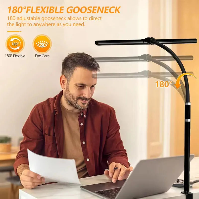USB-Powered Clip Light LED Desk Lamp with Flexible Gooseneck Design Temperature Adjustment Dimmable Brightness Touch Control