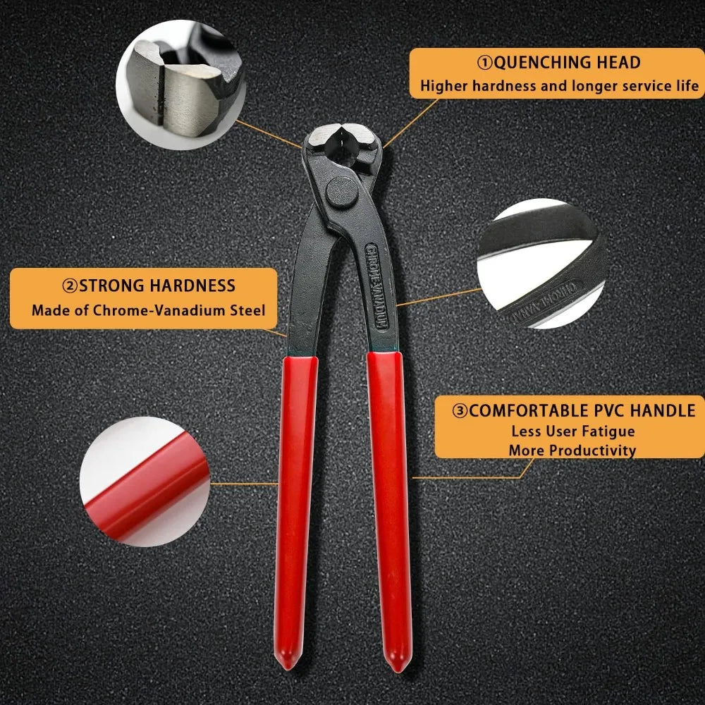 9 Inch Ear Clamp Pliers, Chrome Vanadium Steel Crimper Tool, Nail Remover, Pincer for Pipe Hose Clamps