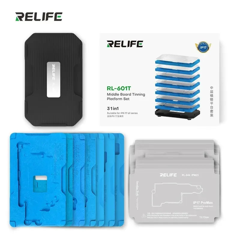 Relife RL-601T Middle Layer Tin Planting BGA Reballing Platform Stencils for iPhone X-17 Pro Max motherboard desoldering repair