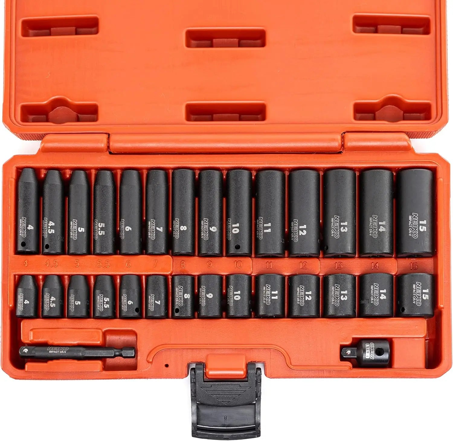 1/4" Drive Impact Socket Set 30 Piece Metric 4-15mm Deep & Shallow Chrome Vanadium Steel with Reducer & Adapter