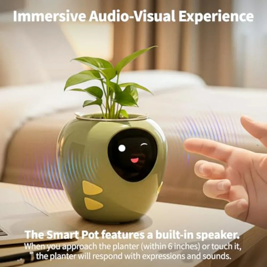 Plantbot Upgraded Large Smart Flower Pot Pet Planter Robot with Artificial Intelligence Time Temperature Display and Numerous E